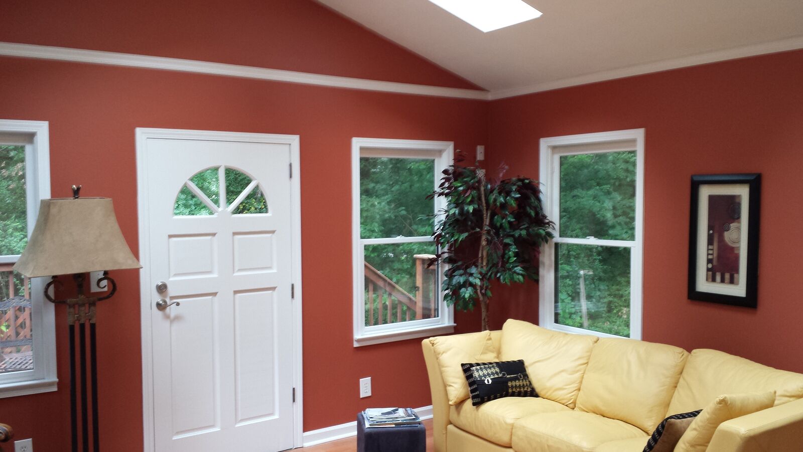 Decatur interior with pumpkin walls and high-gloss white trim